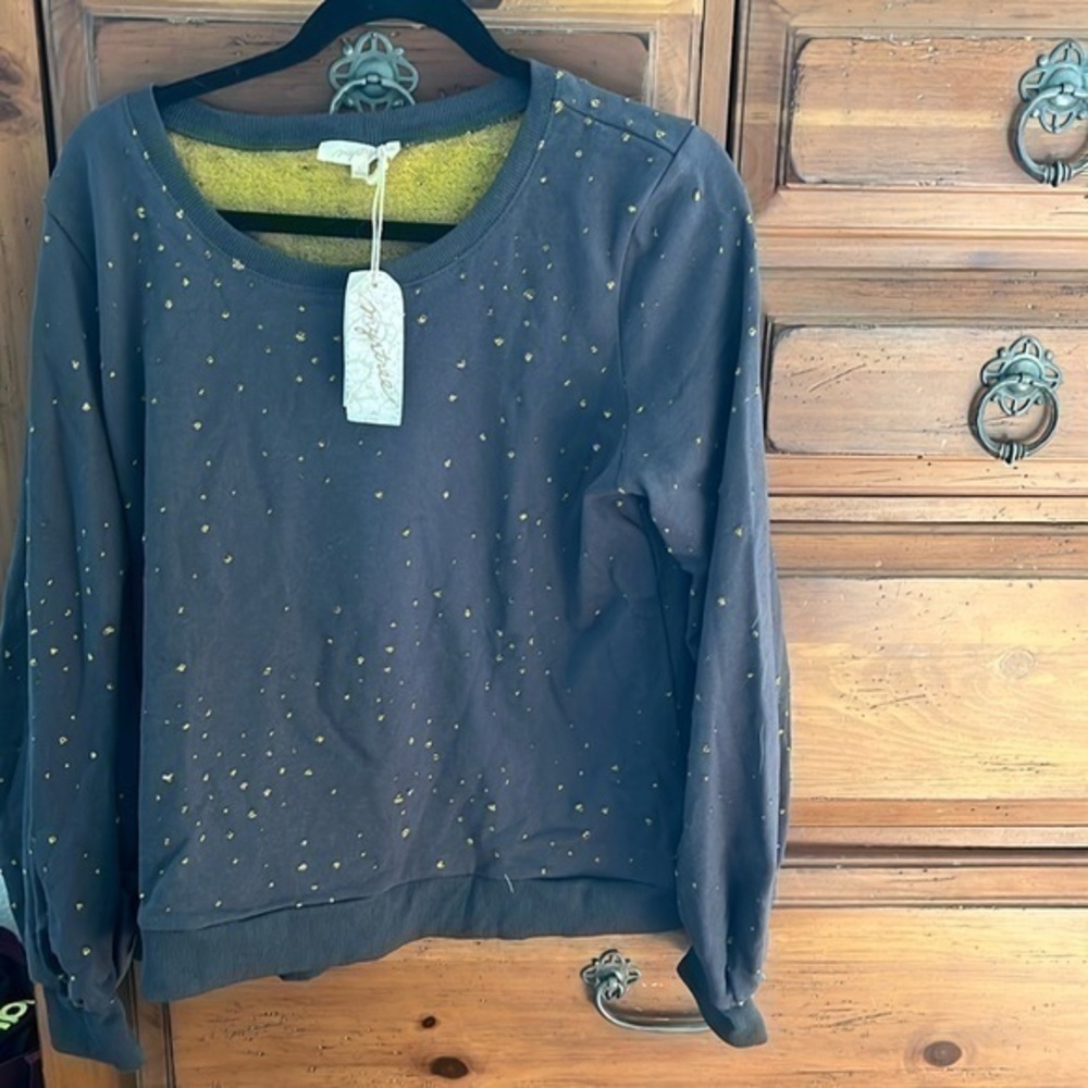 Mystree Women’s Charcoal Gray And Yellow Sweatshirt Size Large NWT